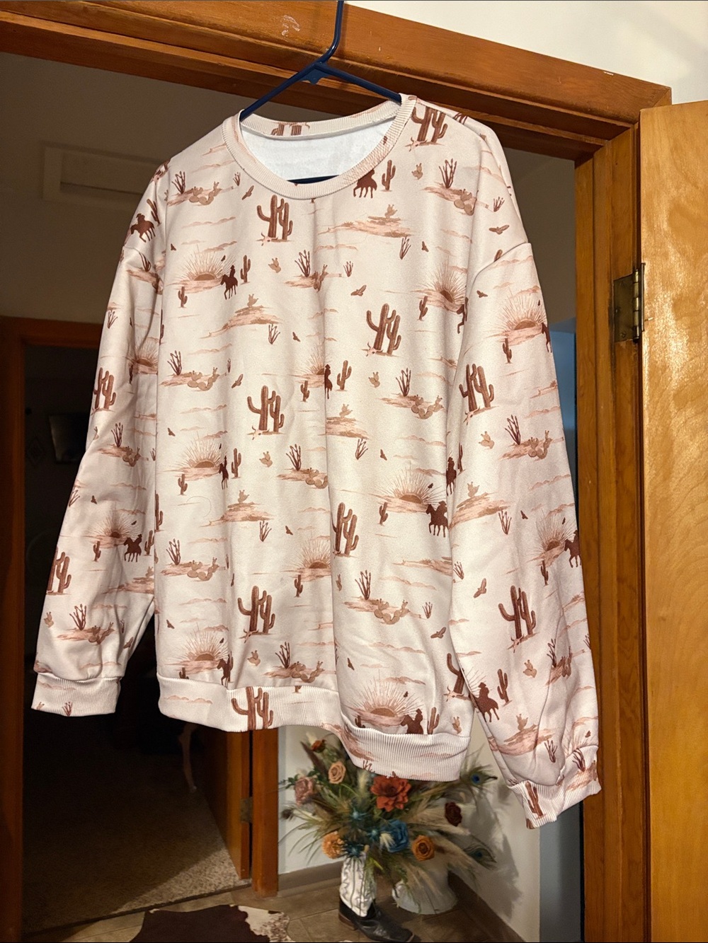 Desert Cactus Print Crewneck Sweatshirt - Blush & Rust